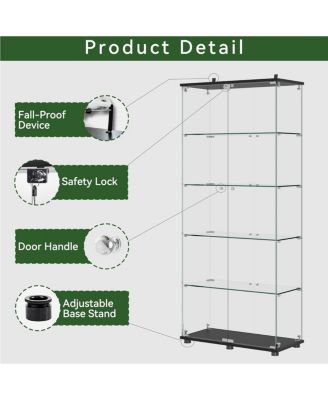 Glass Display Cabinet with Lock, 5-Shelf