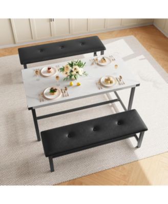 Dining Table Set for 4 Kitchen Table with 2 Upholstered Benches Rectangular Room Dining Table Set 3 Piece Kitchen Table Set for Apartment