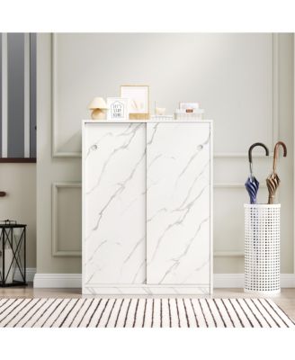 6 Tier Marble Texture Shoe Cabinet, Freestanding Shoe Organizer Holds 30+ Pairs Shoes with Sliding Door for Entryway