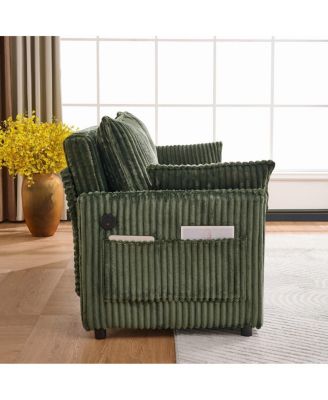 73" Convertible Sofa Bed with Side Pocket & USB Ports, Modern Corduroy Couch