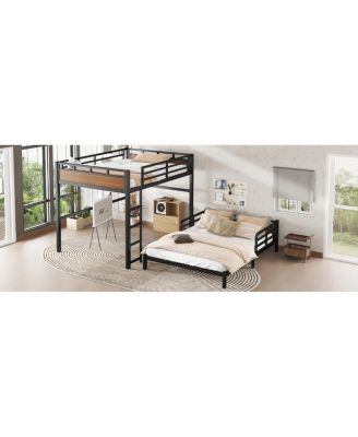 Queen/Queen Metal Bunk Bed, Separable Loft Bed with Fence