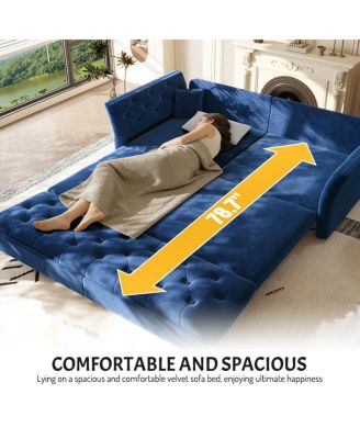 Queen Pull Out Sofa Bed with Fabric Flower Tufted Design