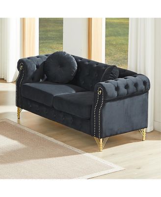  Velvet Chesterfield Sofa with Studs & Tufted Accents, Metal Legs