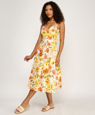 Juniors' Floral Sweetheart Bodice Gathered Midi Dress