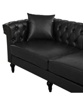 Reversible L-Shaped Chesterfield Sofa with Rolled Arms & Nailhead PU Leather