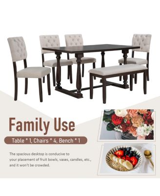 6-Piece Dining Set with Special-shaped Legs & Foam Seat Backs