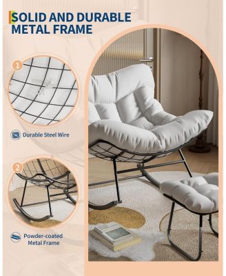CuisinSmart Patio Rocking Chair, Outdoor Oversized Papasan Rocking Chair , 450lb Capacity, All-Weather PE Rattan Egg Rocker for Porch