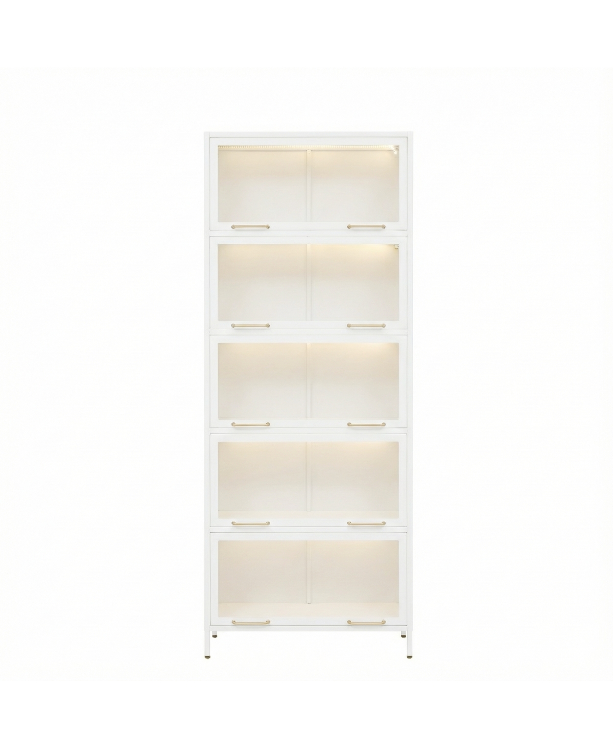 Streamdale Furniture Iron Display Cabinet with Glass Doors, 5-Tier Steel Bookcase with Led Lights
