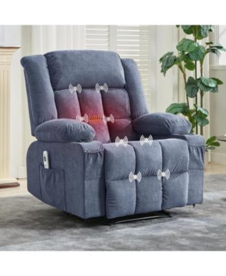 Large Recliner Chair, Manual Reclining Sofa with Massage and Heat, Comfy Sofa Chair with 3 Positions, 2 Side Pockets