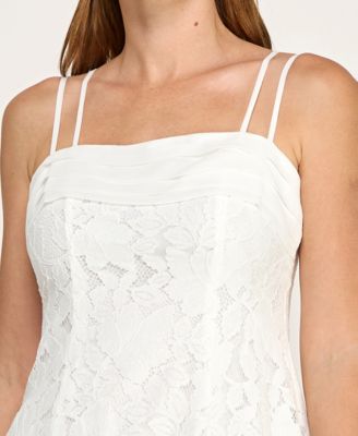 Juniors' Pleated Top Short Lace Dress