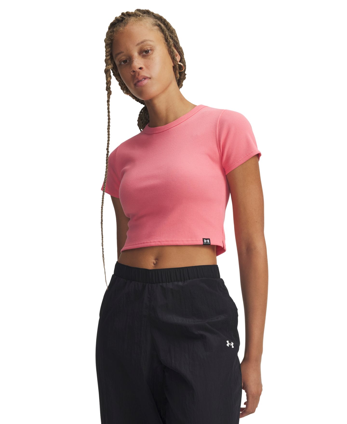 Женская футболка Under Armour Rival Ribbed Cropped, цвет: Розовый — фото 1