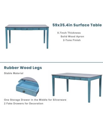  Mid-Century 6-Piece Wood Dining Set with Drawer, Chairs & Bench