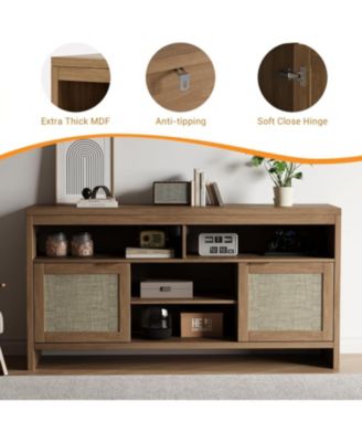 Boho TV Stand for TV up to 65 Inch, 58"Modern Rattan Entertainment Center with Storage and Adjustable Shelves