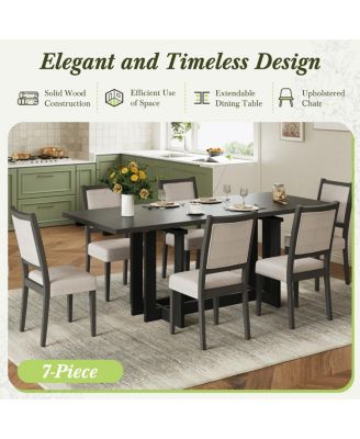 Rustic 82" Extendable Dining Table Set with 6 Upholstered Chairs