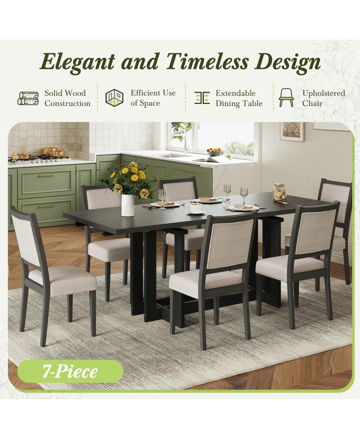 Streamdale Furniture Rustic 82" Extendable Dining Table Set with 6 Upholstered Chairs