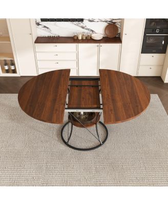 43" Round Expandable Farmhouse Dining Table with Storage Shelf (No Chairs)