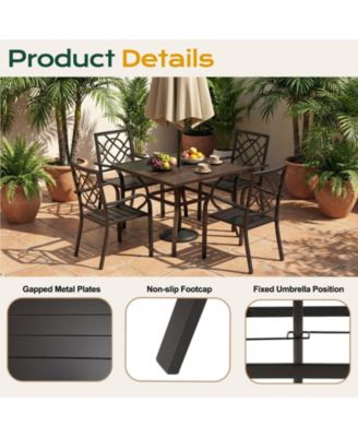 Patio Dining Table for 4, 38'' Square Metal Outdoor Patio Table with Umbrella Hole, Outdoor Dining Table for Deck, Yard, Poolside, Porch