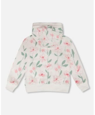 Toddler Girls French Terry Hoodie Off White Printed Flowers