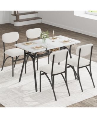 Dining Table Set for 4 Modern Kitchen Table and Chairs Set Boucle Chairs Sets Dining Table with Storage Shelf and Metal Legs