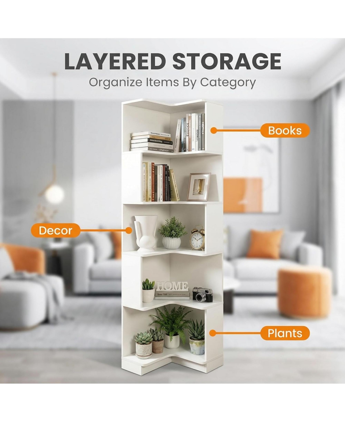 Rainsken 5 Tier Corner Bookshelf