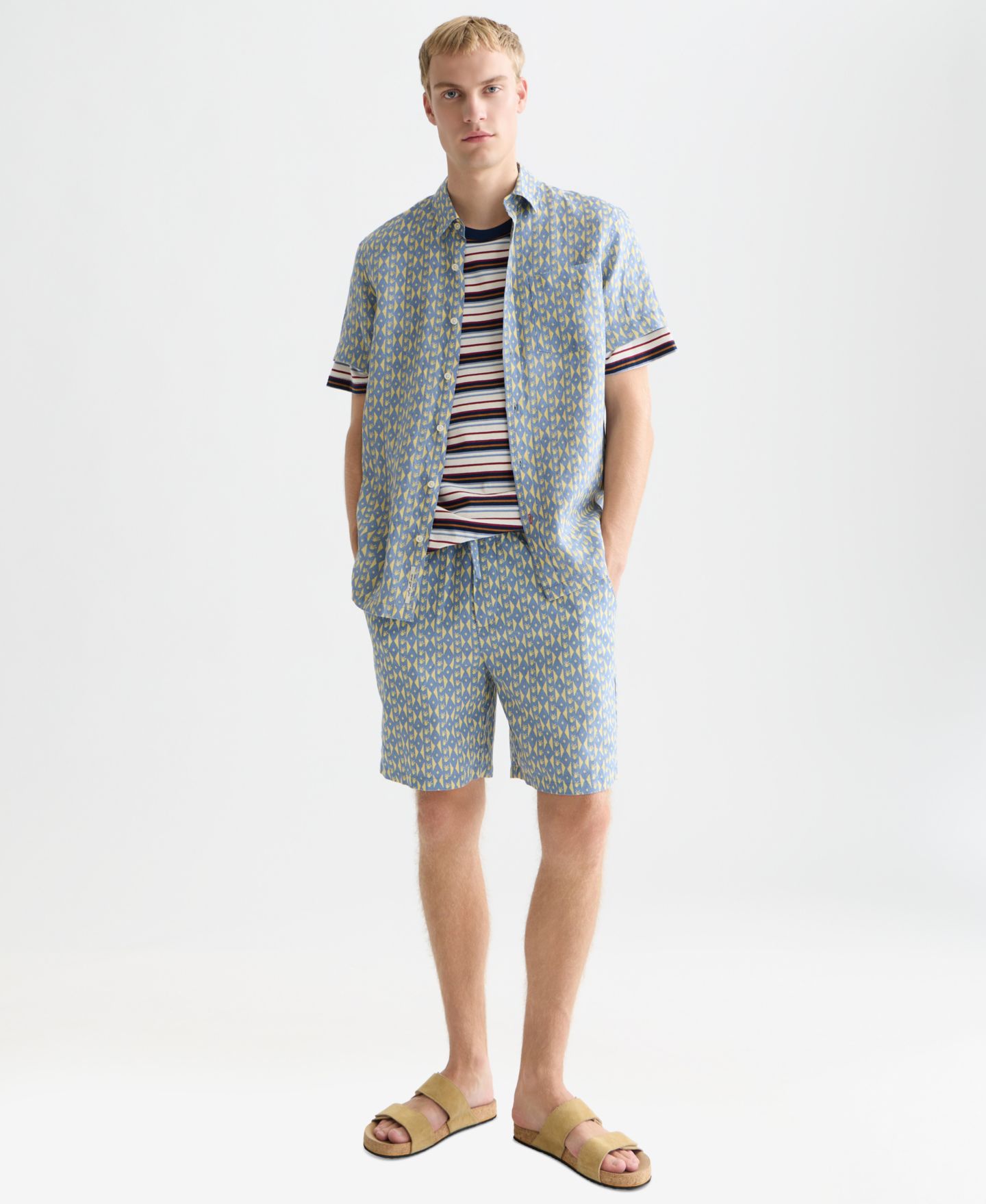 Мужские шорты SCOTCH & SODA Linen-Blend Fave Printed Bermuda, цвет: Полосатый — фото 2