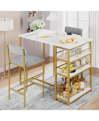 Dining Table Set for 2 Kitchen Table and Upholstered Chairs for 2 3 Piece Counter Height Bar Kitchen Table Set with 3 Storage Shelves