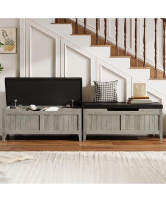 39.4" Wooden Flip-Top Storage Bench - 2 Safety Hinges Large Entryway Trunk Organizer