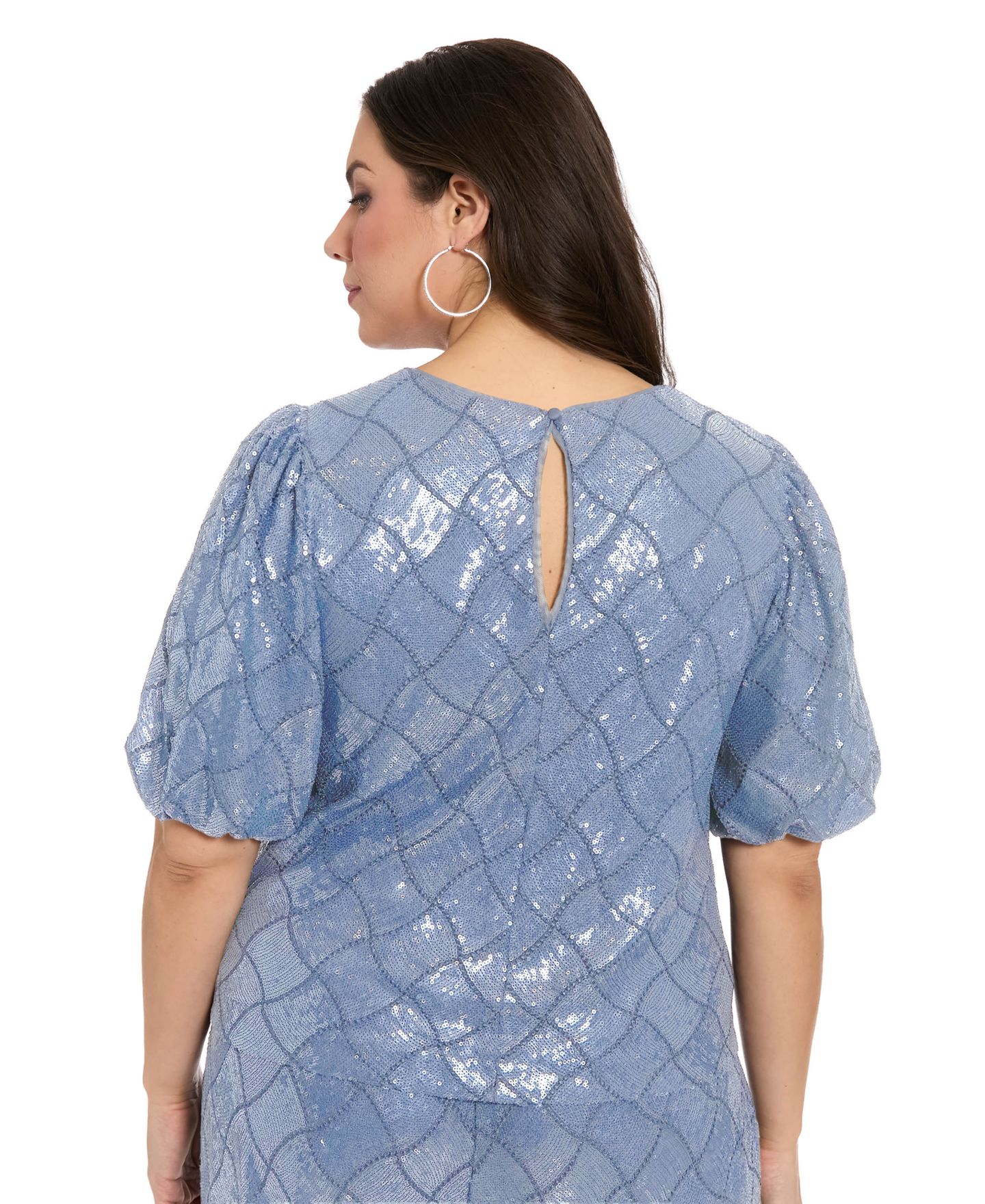 Женский топ Muse Plus Size Jewel Neck Bubble-Sleeve, цвет: Синий — фото 4