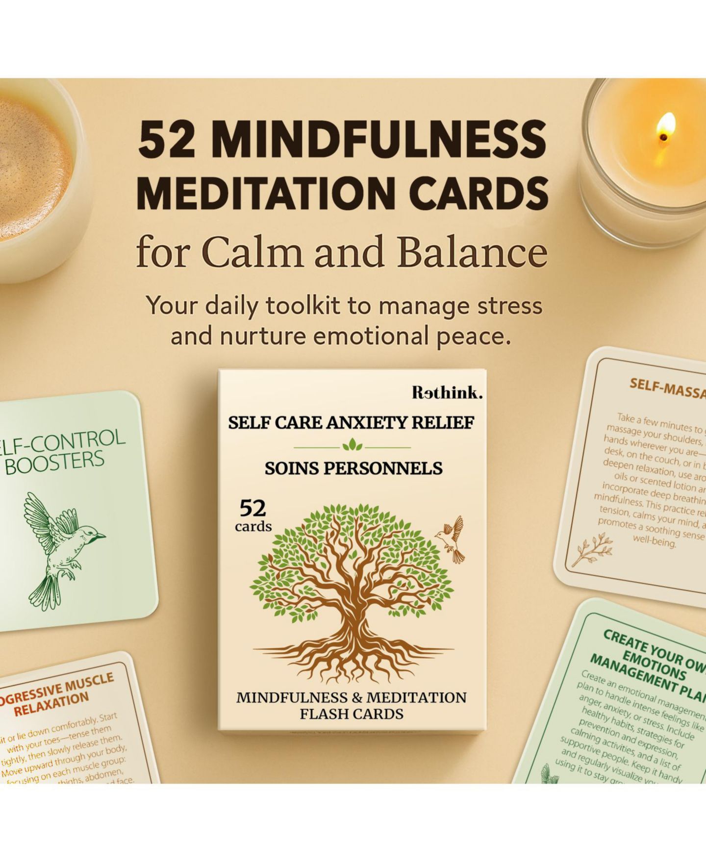 Детская карточная игра Quokka Meditation Affirmation Cards 120 Card Game, Ages 14+, цвет: Emotional Balance — фото 2