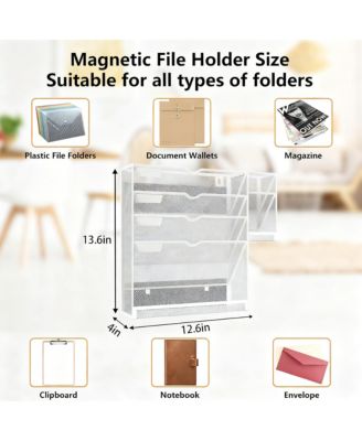 5-Tier Magnetic File Organizer with Pen Holders for Efficient Desk or Wall Storage