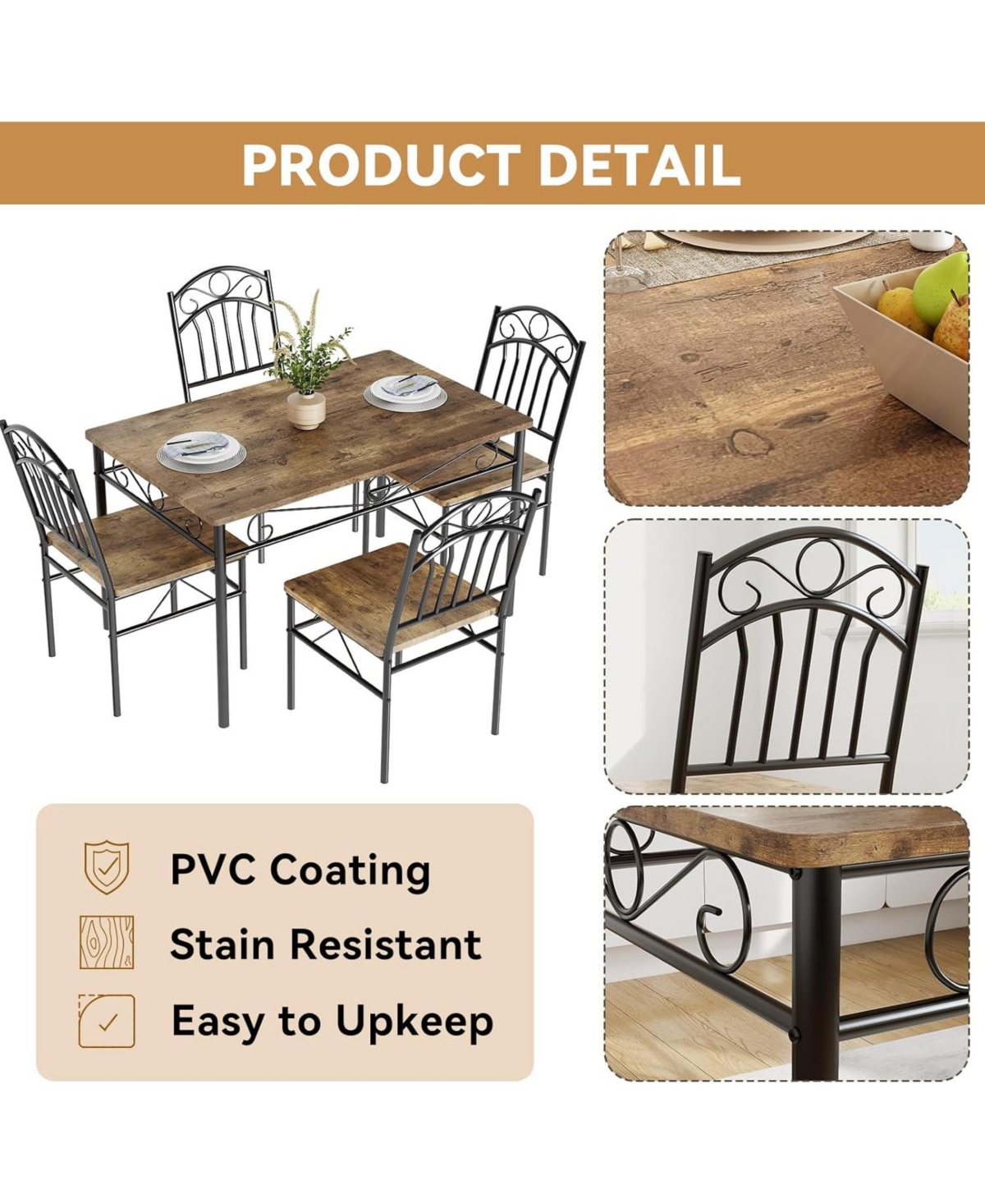 gaomon Dining Table Set of 4 Retro Industrial Dining Table and Chairs Wood Table Chairs Set for Small Space Breakfast Nook 1 Table + 4 Chairs