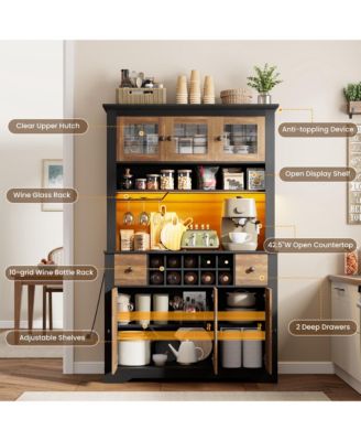 68.7" Wooden Bar Cabinet with Charging Station – Buffet Hutch with 2 Drawers & 10 Storage Shelves
