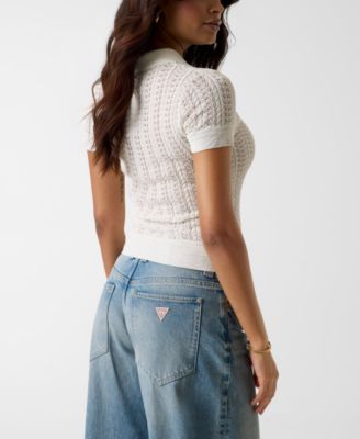 Women's Short-Sleeve Pointelle Vienna Polo Sweater