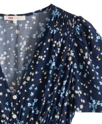 Plus Size V-Neck Button-Front A-Line Midi Dress