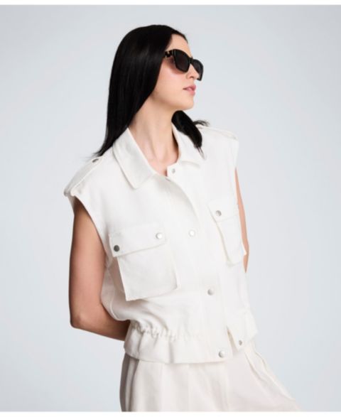 Женский жилет Kenneth Cole Collared Patch Pockets Linen Vest, цвет: Чистый белый