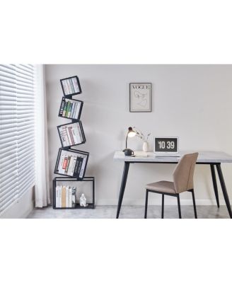 5-Tier Geometric Bookshelf - Modern Narrow Floor Bookcase