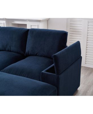 4-Seat Corduroy Sectional Sofa Sleeper Couch with 2 Ottomans