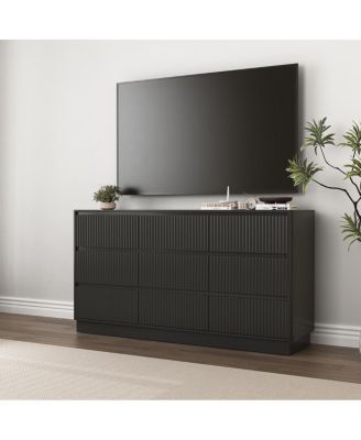9 Drawer 63" Wide Wood Dresser, Modern Long TV Stand