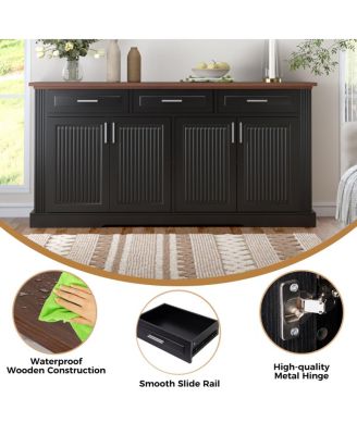  63" Fluted Sideboard Buffet Cabinet with Storage, Modern Coffee Bar Station