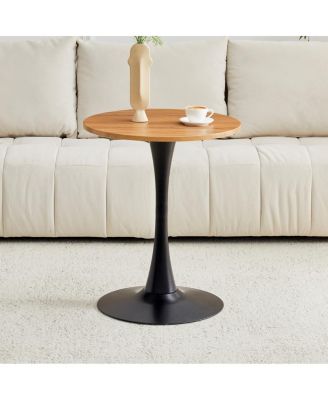 Round Dining Table, 23.6" Tulip Table with Thickened Tabletop & Metal Pedestal