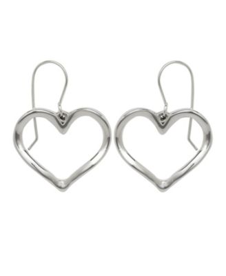 925 Sterling Silver Large Open Heart Dangle Hook Earrings