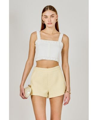 Women's Flower and Pearl Trim Knit Top