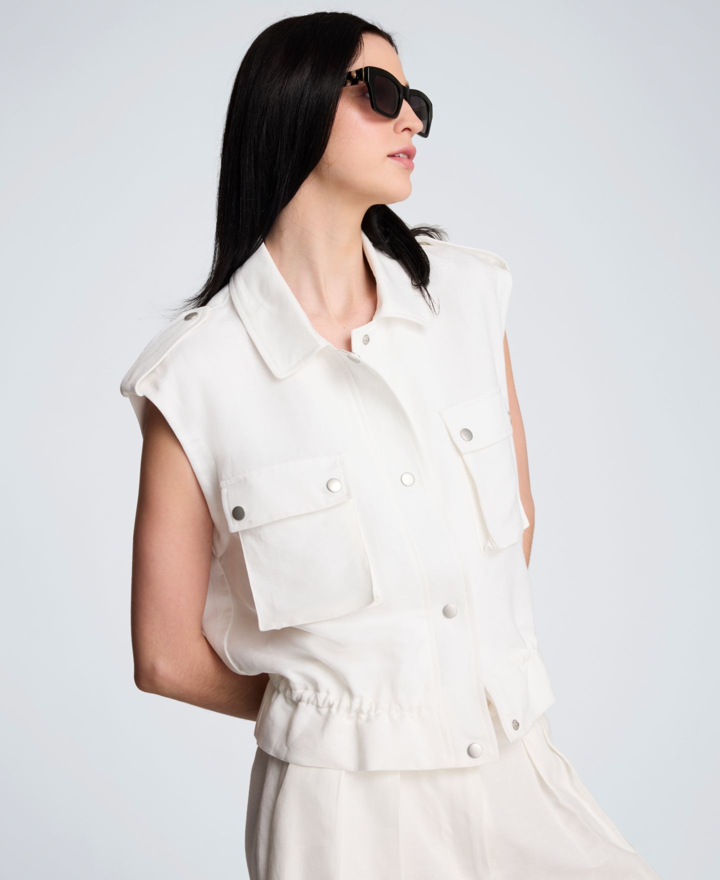Женский жилет Kenneth Cole Collared Patch Pockets Linen Vest, цвет: Чистый белый — фото 4