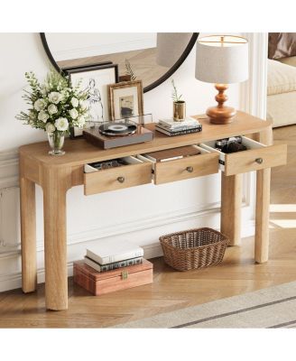 Streamdale Rustic Console Table with Curved Corners, 3 Drawers, Sturdy Sofa Table