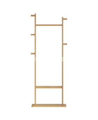 Solid Wood Coat Rack, Freestanding Clothes Organizer with Hanging Rod, Hooks, Storage Stand for Coats and Bags, Perfect for Entryway