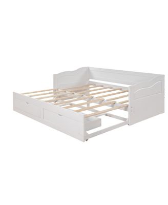 Wooden Daybed with Trundle, Storage Drawers, Extendable Sofa Bed