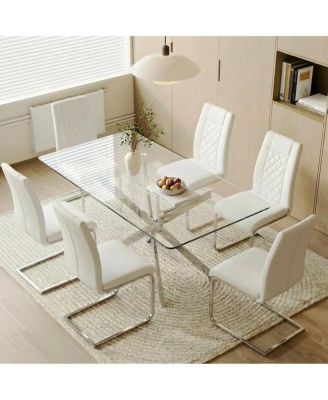 Streamdale High-Back PU Leather Dining Chairs Set of 6, Modern Kitchen Chairs with Silver Legs