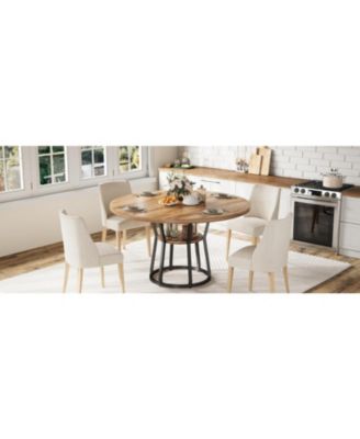 Round Dining Table for 4-6 Farmhouse Kitchen Table with Storage Circle Dinner Tables for Kitchen Dining Room Living Room