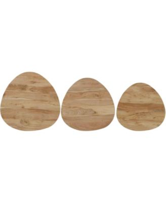 Reeves Abstract Contemporary Solid Acacia Wood Nesting End Tables (Set of 3