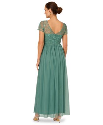 Women's Boat-Neck Beaded Mesh Dress